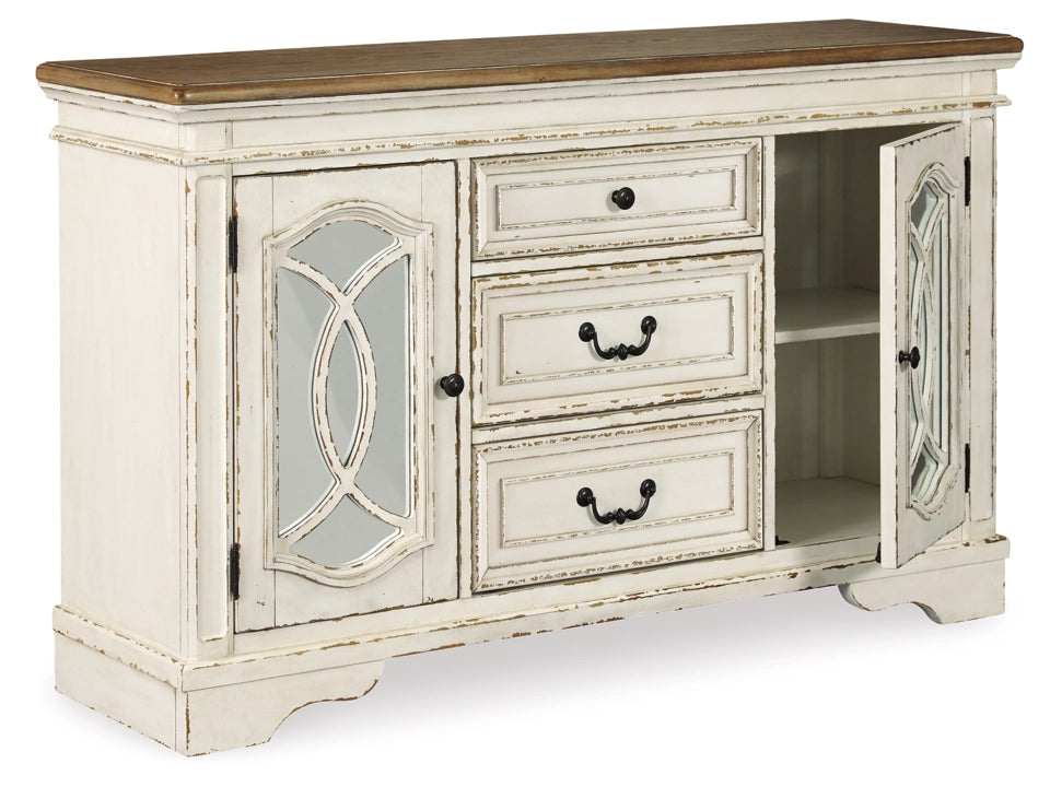 Kaylin Dining Server with Inset Mirrored Glass and Fretwork