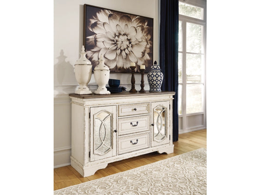 Kaylin Dining Server with Inset Mirrored Glass and Fretwork